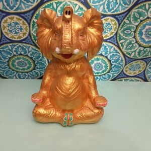 Gold Elephant Figurine - Hand Painted